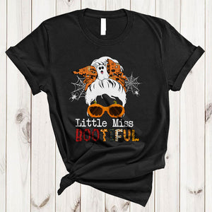 MacnyStore - Little Miss Bootiful Adorable Scary Halloween Costume Girls Beautiful Bun Hair Face Boo Ghost T-Shirt