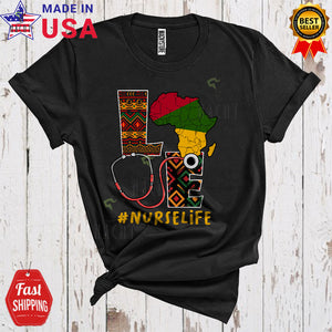 MacnyStore - Love Nurse Life Cool Proud Black History Month Black Afro African American Pride Nurse Nursing Lover T-Shirt