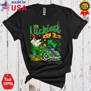 MacnyStore - Luckiest Pickup Truck Cute Funny St. Patrick's Day Shamrock Dabbing Chicken Farmer Pickup Truck Driver T-Shirt