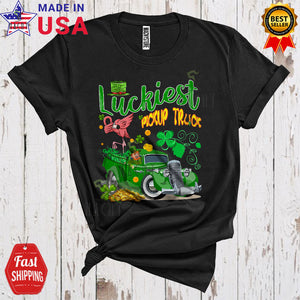 MacnyStore - Luckiest Pickup Truck Cute Funny St. Patrick's Day Shamrock Dabbing Flamingo Pickup Truck Driver T-Shirt