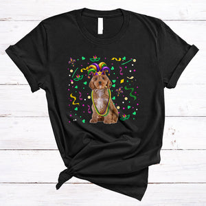 MacnyStore - Mardi Gras Cockapoo Wearing Jester Hat Beads, Joyful Mardi Gras Carnival Party, Parade Group T-Shirt