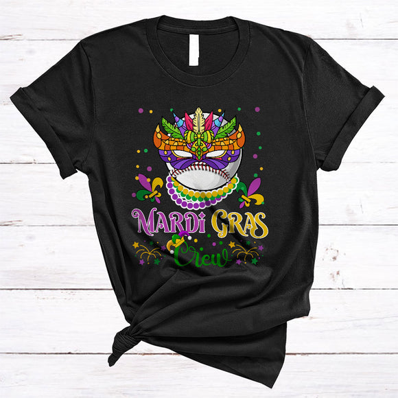 MacnyStore - Mardi Gras Crew, Amazing Mardi Gras Baseball Wearing Mask Beads, Carnival Parades Group T-Shirt