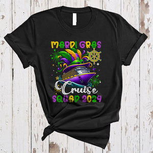 MacnyStore - Mardi Gras Cruise Squad 2024, Cheerful Mardi Gras Cruise Ship Mask, Matching Family Trip Group T-Shirt