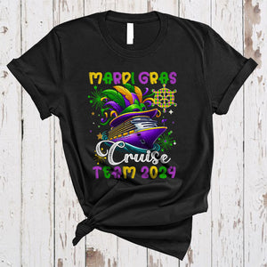 MacnyStore - Mardi Gras Cruise Team 2024, Cheerful Mardi Gras Cruise Ship Mask, Matching Family Trip Group T-Shirt