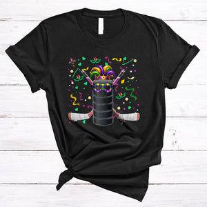 MacnyStore - Mardi Gras Hockey Wearing Mask Beads, Joyful Mardi Gras Carnival Parade, Sport Player Group T-Shirt