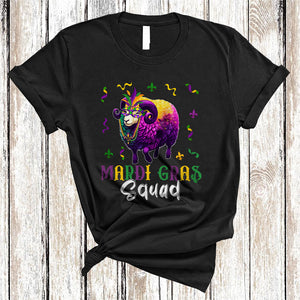 MacnyStore - Mardi Gras Squad, Cute Sheep Wearing Mardi Gras Mask Beads, Matching Sheep Farmer Lover T-Shirt