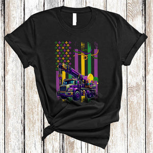 MacnyStore - Mardi Gras US Flag Crane Truck, Proud Mardi Gras Beads Crane Truck Driver, Parades Group T-Shirt