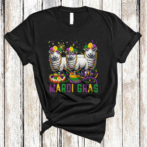 MacnyStore - Mardi Gras, Amazing Mardi Gras Three Sheep Lover, Beads King Cake Parades Group T-Shirt