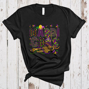 MacnyStore - Mardi Gras, Wonderful Mardi Gras Plaid Trumpet Player, Beads Mardi Gras Parade Group T-Shirt