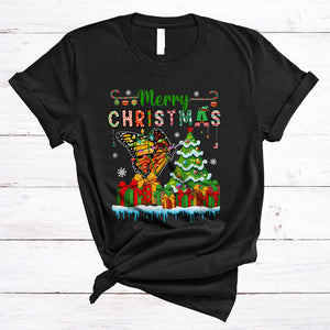 MacnyStore - Merry Christmas, Lovely X-mas Tree Santa Butterfly Lover, Matching Family Pajama Animal Lover T-Shirt