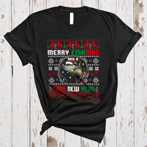 MacnyStore - Merry Fishmas And A Tuna New Year, Humorous Cool Christmas Sweater Animal, Pajamas Family T-Shirt