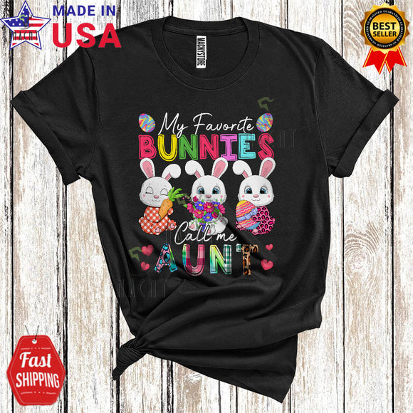 MacnyStore - My Favorite Bunnies Call Me Aunt Cute Cool Easter Leopard Plaid Three Bunnies Family Group T-Shirt