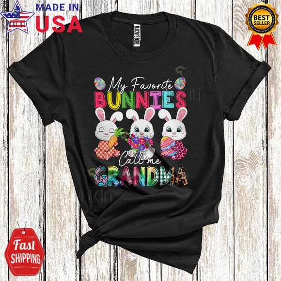 MacnyStore - My Favorite Bunnies Call Me Grandma Cute Cool Easter Leopard Plaid Three Bunnies Family Group T-Shirt