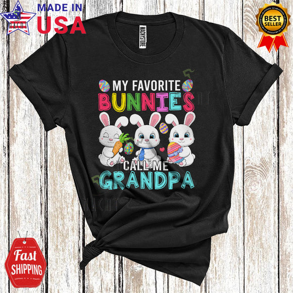 MacnyStore - My Favorite Bunnies Call Me Grandpa Cute Cool Easter Leopard Plaid Three Bunnies Family Group T-Shirt