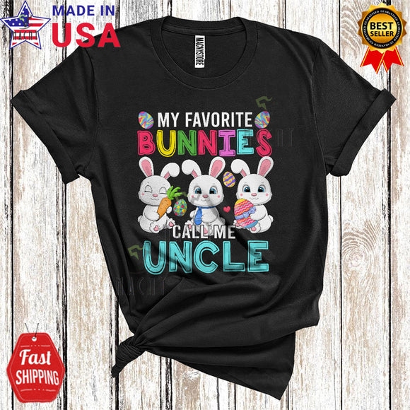 MacnyStore - My Favorite Bunnies Call Me Uncle Cute Cool Easter Leopard Plaid Three Bunnies Family Group T-Shirt