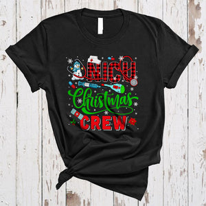 MacnyStore - NICU Christmas Crew, Joyful Plaid Santa NICU Nurse Nursing, Snow Matching X-mas Group T-Shirt