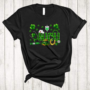 MacnyStore - NICU, Awesome St. Patrick's Day Stethoscope Shamrocks, Nursing Matching Nurse Group T-Shirt