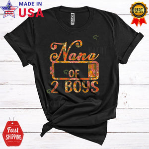 MacnyStore - Nana Of 2 Boys Funny Cute Mother's Day Matching Family Group Low Battery Floral T-Shirt