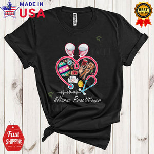 MacnyStore - Nurse Practitioner NP Tools Bunny Heart Shape Cute Cool Easter Day Matching Bunny Family Egg Hunt Group T-Shirt