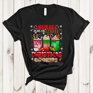 MacnyStore - Nurse Runs On Coffee And Christmas Cookies, Joyful Three Coffee Cups, Family X-mas T-Shirt