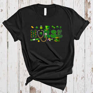 MacnyStore - Nurse, Cheerful St. Patrick's Day Plaid Irish Lucky Shamrocks, Stethoscope Nursing Squad T-Shirt