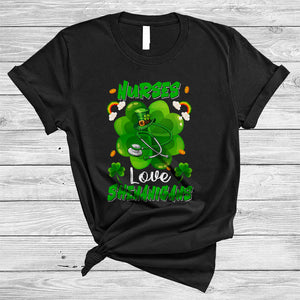 MacnyStore - Nurses Love Shenanigans, Wonderful St. Patrick's Day Shamrock Shape, Lucky Irish Proud T-Shirt