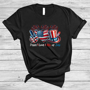 MacnyStore - Peace Love 4th Of July, Amazing 4th Of July Peace Hand Sign American Flag Heart, Patriotic T-Shirt