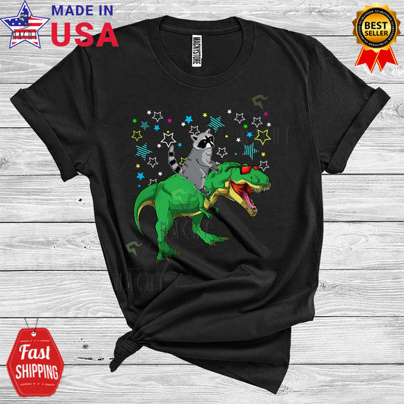 MacnyStore - Raccoon Riding T-Rex Funny Matching Rainbow Zoo Keeper Dinosaur Animal Lover T-Shirt