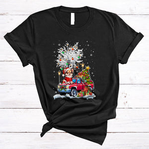 MacnyStore - Santa Chihuahua On Pickup Truck, Lovely Christmas Tree Lights, X-mas Pajamas Family Group T-Shirt