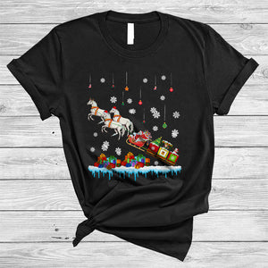 MacnyStore - Santa Claus Sleigh With Horse Reindeer, Lovely Joyful Christmas Santa Sleigh, X-mas Pajama Family T-Shirt