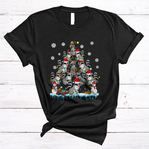 MacnyStore - Santa Reindeer ELF Raccoon Christmas Tree, Amazing X-mas Lights Animal, Family Pajamas Group T-Shirt