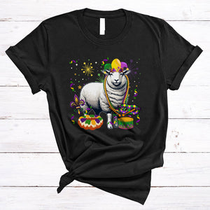 MacnyStore - Sheep Wearing Mardi Gras Beads Jester Hat, Amazing Mardi Gras Farmer, Farm Animal Lover T-Shirt