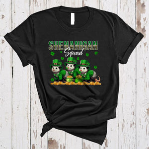 MacnyStore - Shenanigan Squad, Amazing St. Patrick's Day Three Opossum Wild Animal, Leopard Shamrock T-Shirt