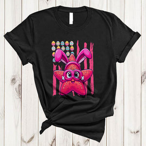 MacnyStore - Starfish Bunny Easter Egg US Flag, Lovely Easter Day Sea Animal Lover, Egg Hunt Family Group T-Shirt