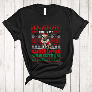 MacnyStore - This Is My Christmas Sweater, Adorable X-mas Snow Santa Pug, Snow Pajama Family T-Shirt