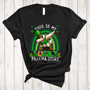 MacnyStore - This Is My Lucky Pajama Shirt, Lovely St. Patrick's Day Dabbing Chicken Leprechaun, Rainbow Shamrock T-Shirt