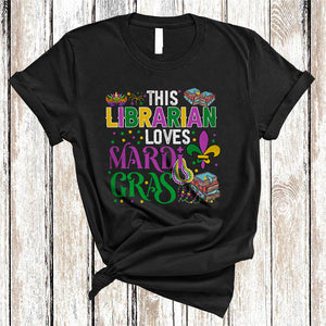 MacnyStore - This Librarian Loves Mardi Gras, Humorous Mardi Gras Mask Beads, Librarian Team Squad T-Shirt