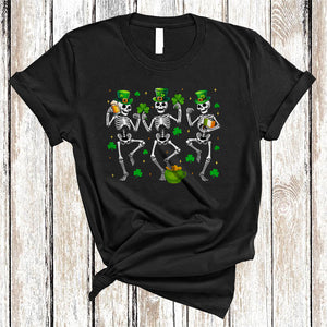 MacnyStore - Three Skeleton Dancing, Joyful St. Patrick's Day Skeletons Dancer, Shamrock Drinking Lover T-Shirt