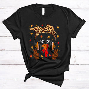 MacnyStore - Turkey Face Costume, Awesome Thanksgiving Turkey Wearing Headphone, Girls Fall Leaf T-Shirt