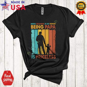 MacnyStore - Vintage Retro Being Grandpa Being Papa Is Priceless Cool Cute Father's Day Family Group T-Shirt