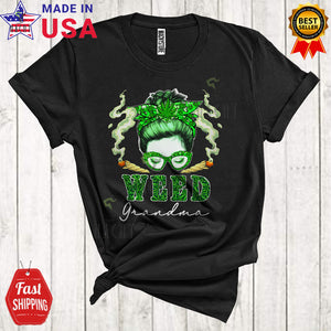 MacnyStore - Weed Grandma Cool Happy Mother's Day Family Bun Hair Marijuana Weed Smoking Stoner T-Shirt